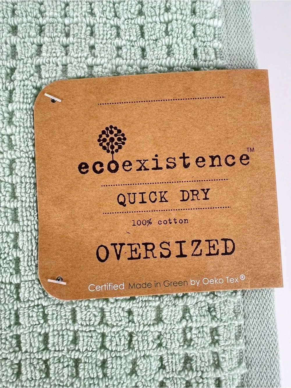 Ecoexistence Bath Towels Mint Green Waffle Weave Soft Cotton Oversized 2 Pc NEW